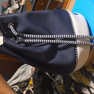 Bonfanti's Designer Elegant Navy and White Bucket Backpack - Made in Italy